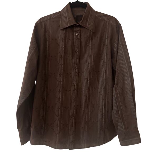SQ Wear brown micro patterned button up shirt size small - Picture 1 of 6